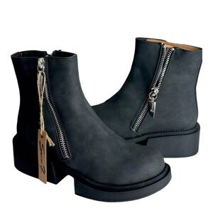 Seven7 Black Combat Boots with Zipper Detail